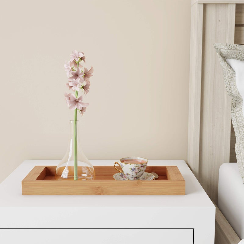 Lavish Home Bamboo Bathroom Vanity Tray-Natural Wood Eco-Friendly Holder for Towels, Toiletries, Cosmetics, Decor and More-Modern Bath Accessories - Image 4